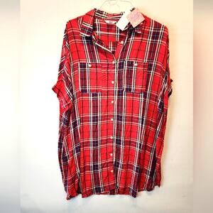 Target Ascot & Hart New Plaid Button Down Dress Red Check Lightweight Dress S